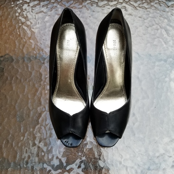 Nine West PeepToe Platform Leather Heels - Picture 3 of 5